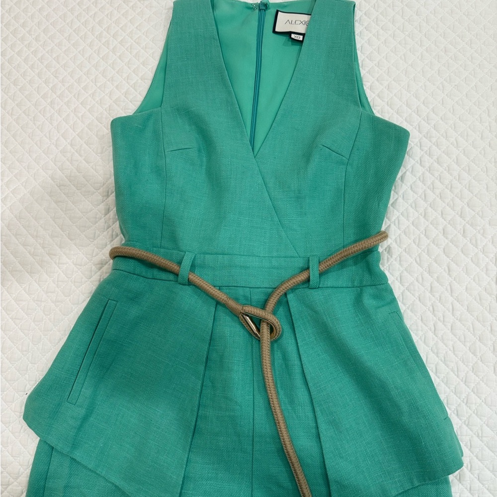 Alexis Teal Mini Dress with Tan Belt